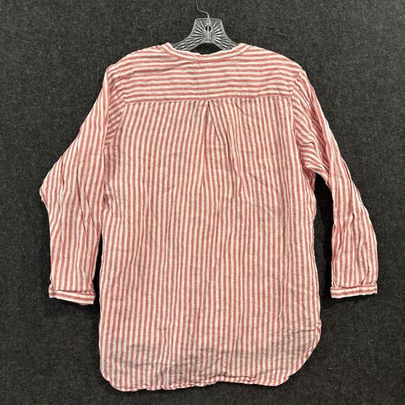 LL Bean Shirt Women's Medium Pink White Stripe 100% Linen Tunic Popover Top - Picture 3 of 8